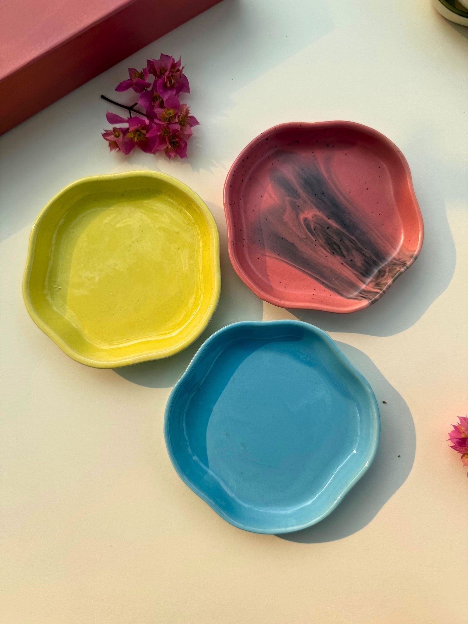 Set of 3 - Neutral Handmade dessert plates combo handmade in India