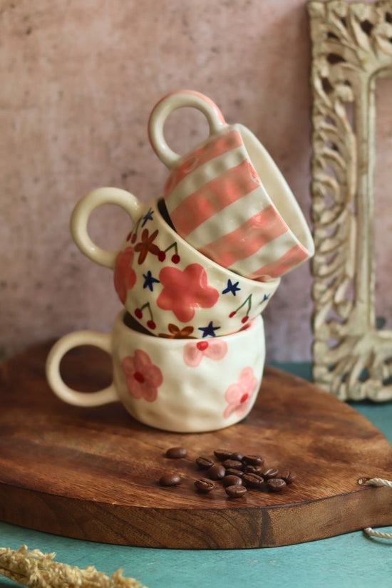 Set of 3 - Spring Heartbeat Mugs handmade in India