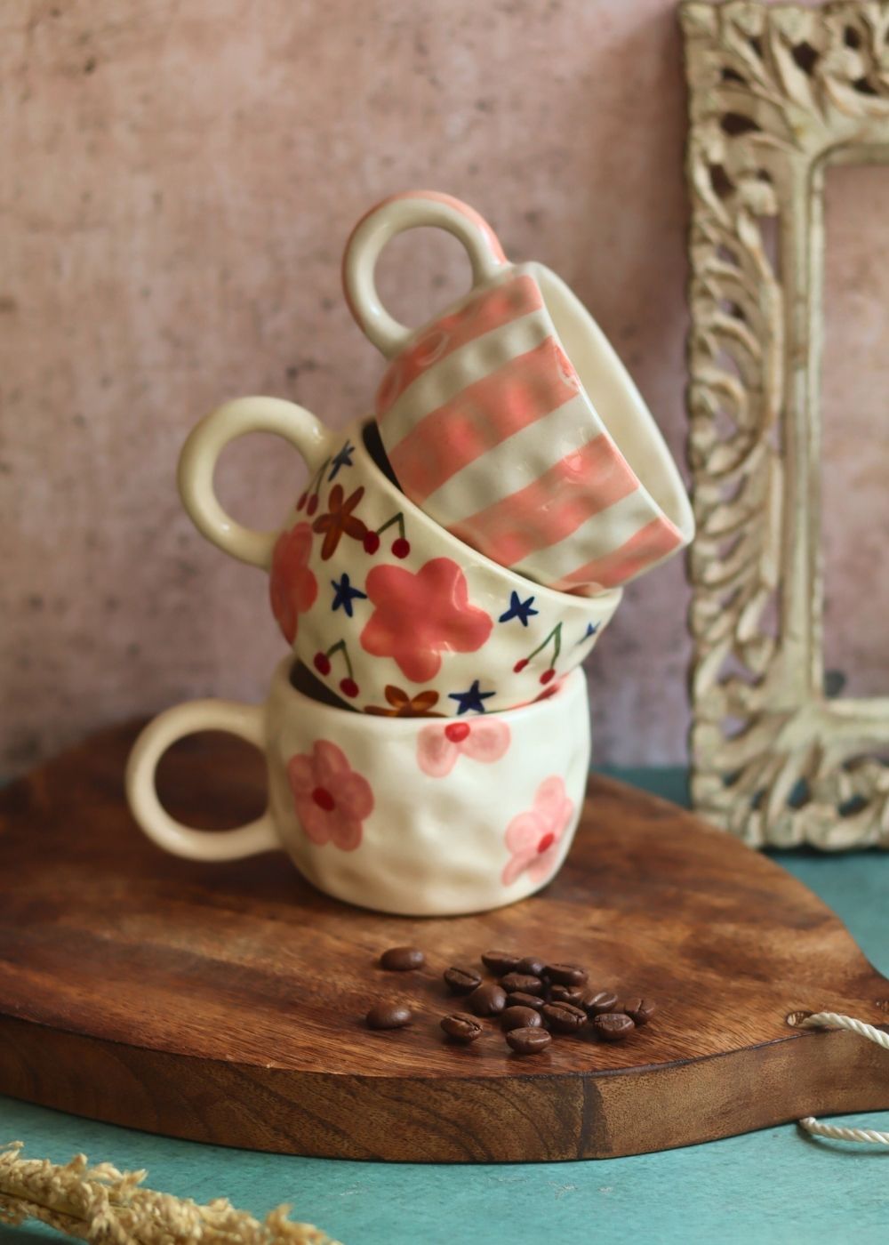 Set of 3 - Spring Heartbeat Mugs handmade in India