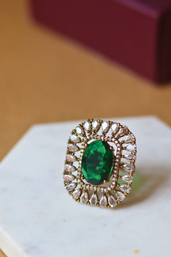 Anti tarnish Emerald Green Ring