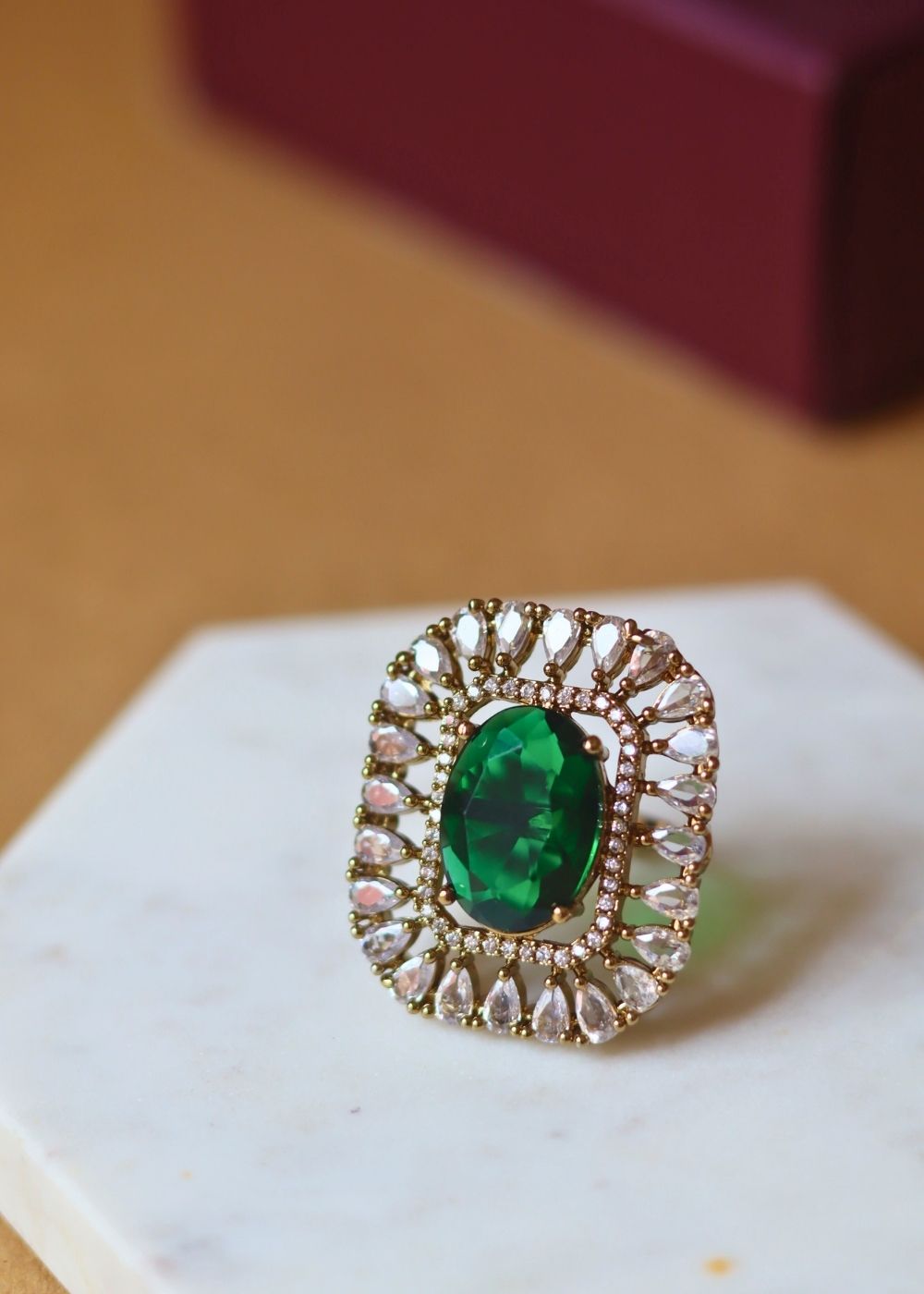 Anti tarnish Emerald Green Ring
