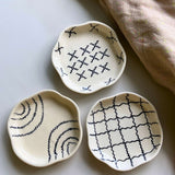 Set of 3 Black & White Dessert Plates made by ceramic