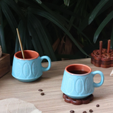 handmade blue serene leaf coffee mug ceramic 
