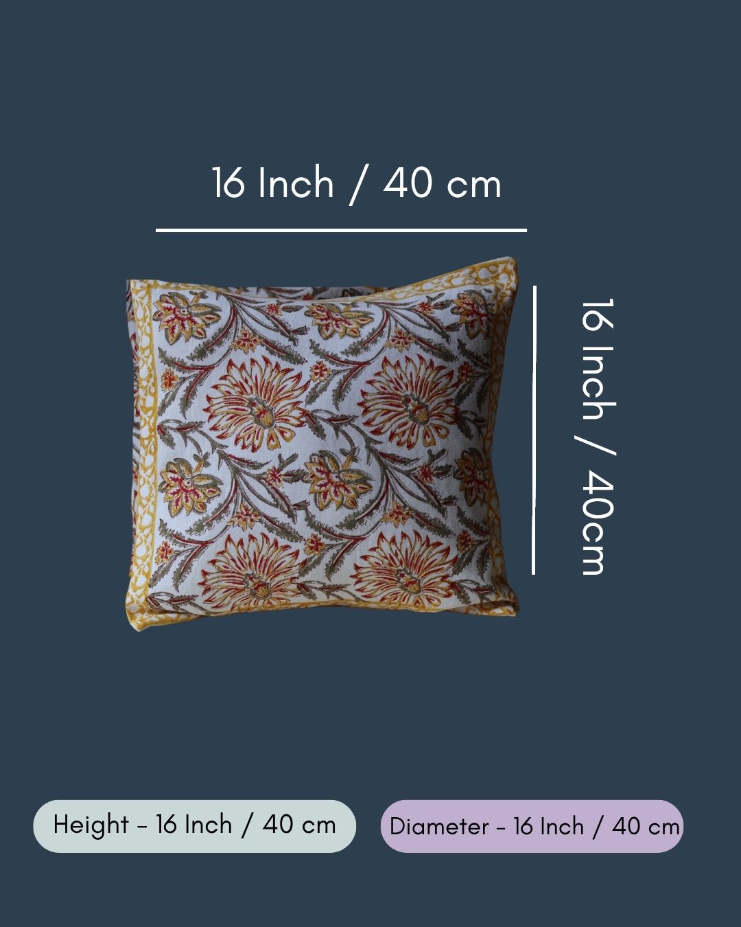 Yellow Ochre Block Printed Cushion Cover