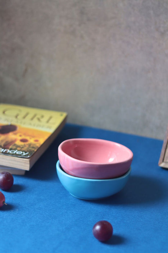 Set of 2 - Sky Blue & Pink Nut Bowls made by ceramic