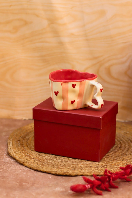 Striped Heart Shaped Mug in a Gift Box handmade in India