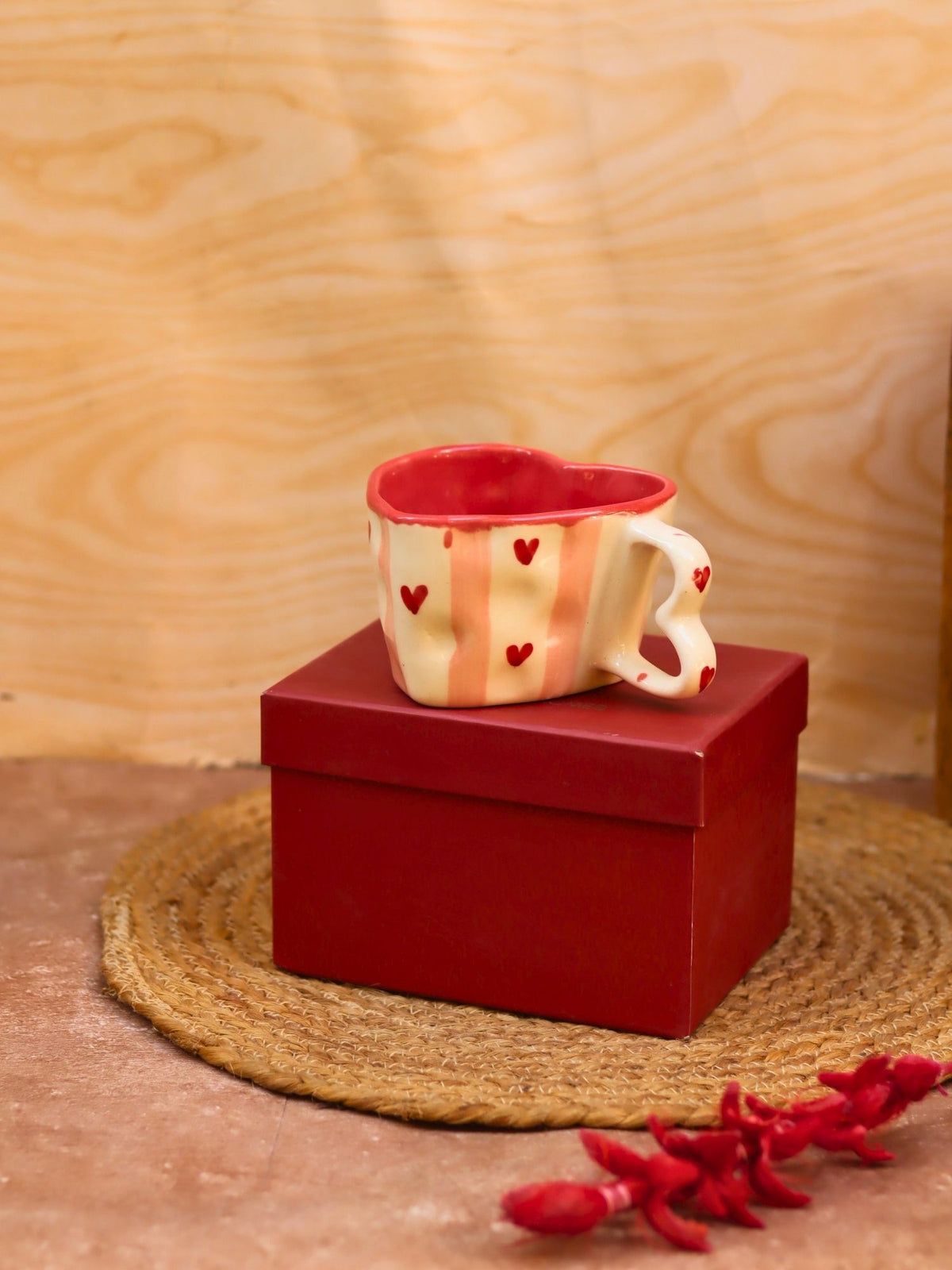 Striped Heart Shaped Mug in a Gift Box handmade in India