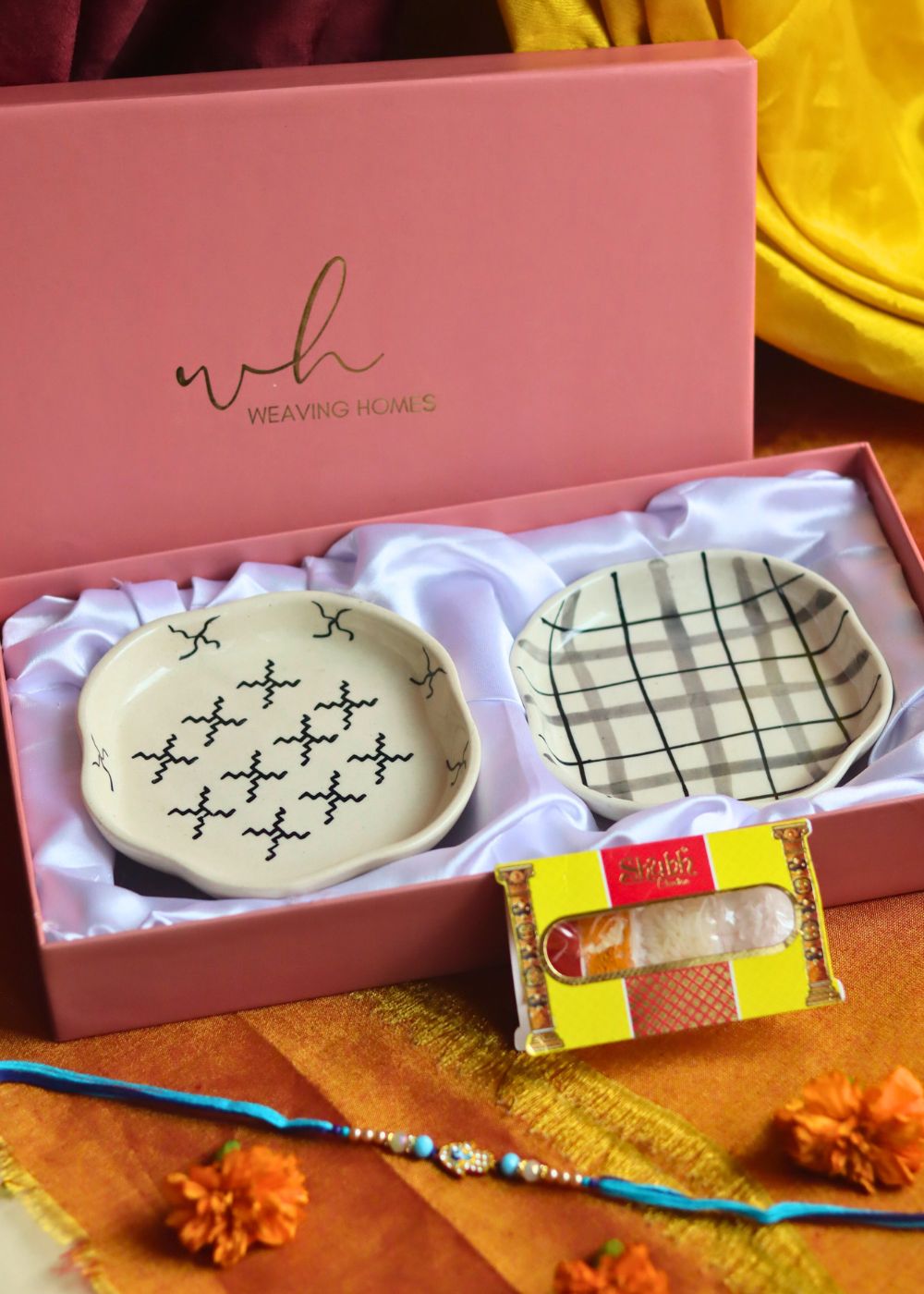 Crosses & Checks Handmade Dessert plate Rakhi Gift box with premium quality material