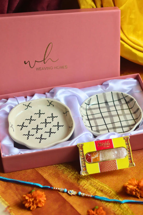 Crosses & Checks Handmade Dessert plate Rakhi Gift box with premium quality material