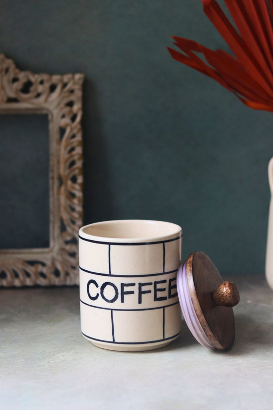 Coffee jar handmade ceramic black & white
