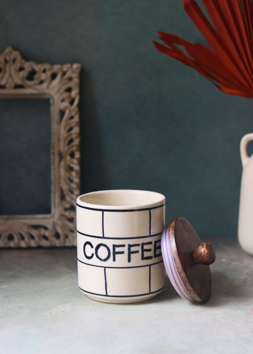 Coffee jar handmade ceramic black & white