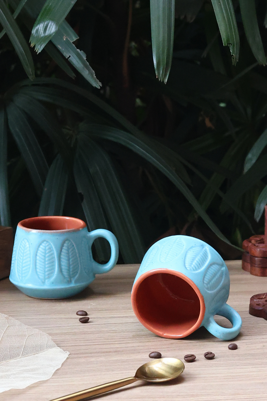 blue serene leaf coffee mug