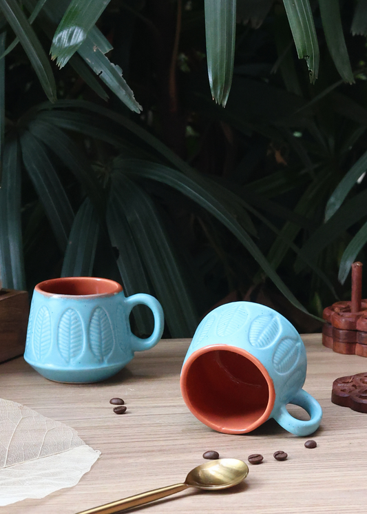 blue serene leaf coffee mug