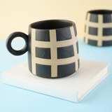 black checkered mug handmade in india 