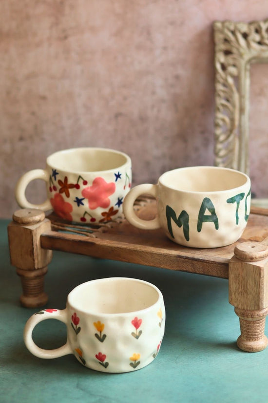 Set of 3 - Floral Matcha mugs made by ceramic