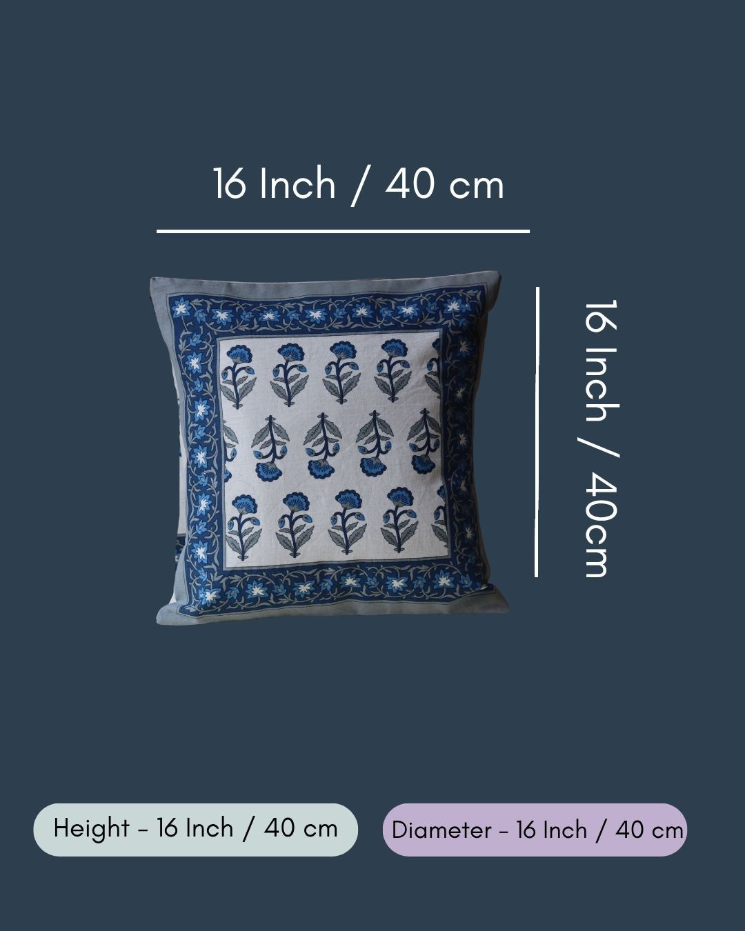 Cobalt Blue Block Printed Cushion Cover