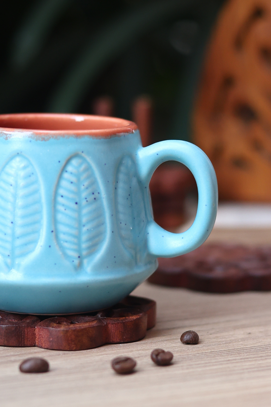 Blue Serene Leaf Coffee Mug with size & fit