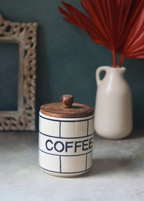Chequered coffee jar handmade ceramic 