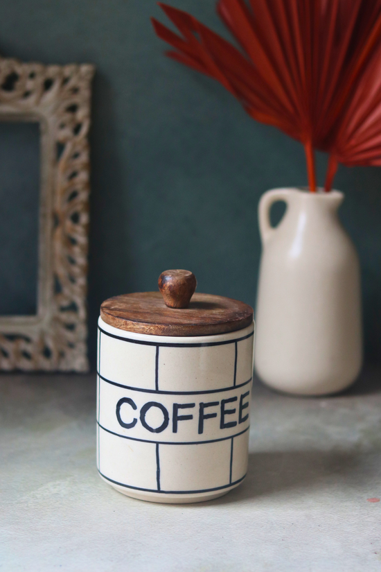 Chequered coffee jar handmade ceramic 