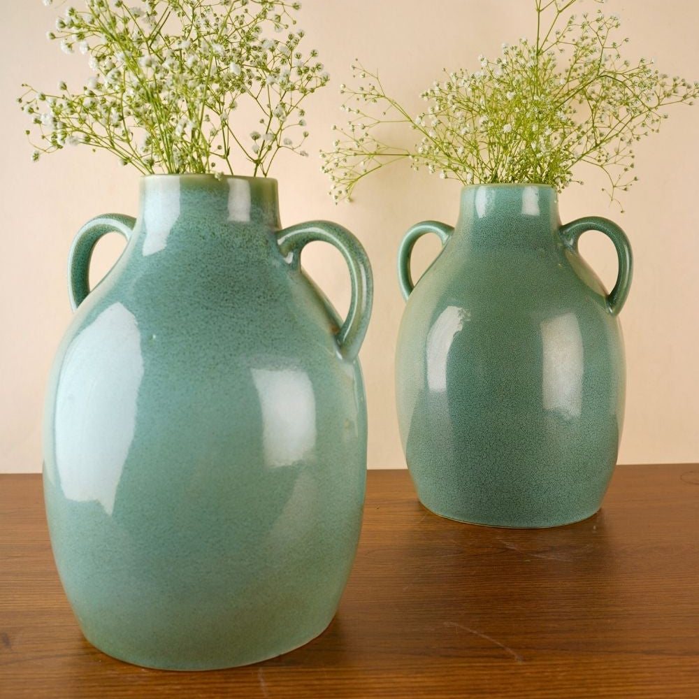 sage green statement vase  handmade in india