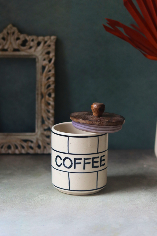 Checkered coffee jar made with ceramic 