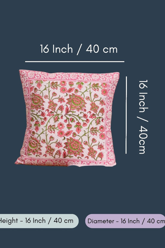 Pink Coneflower Block Printed Cushion Cover