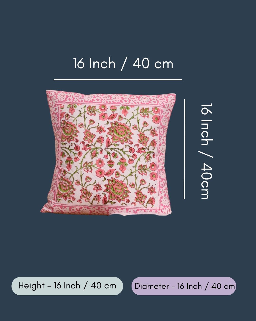 Pink Coneflower Block Printed Cushion Cover