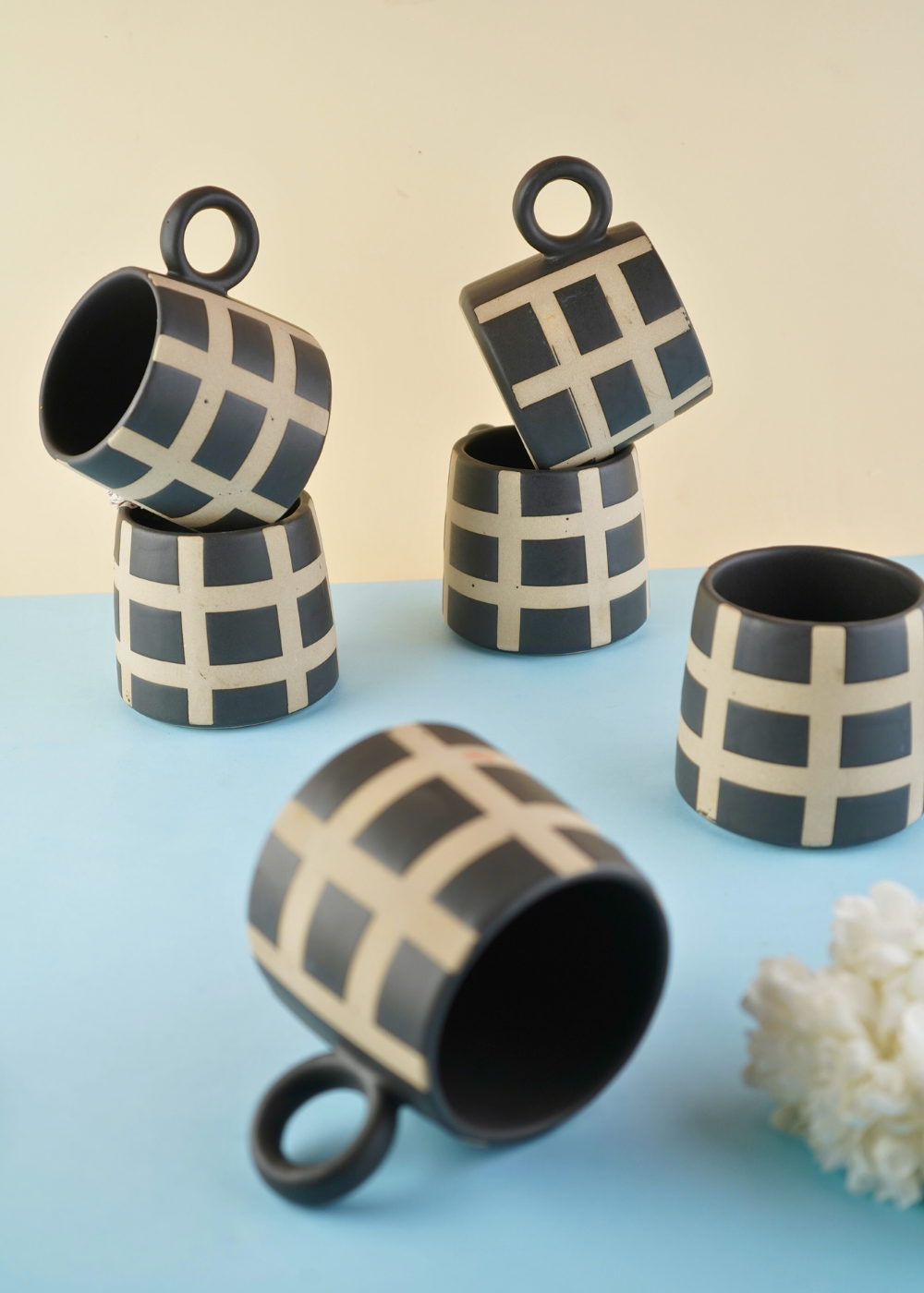 black checkered Mug with black & white color