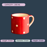 handmade red joy mug with  measurement