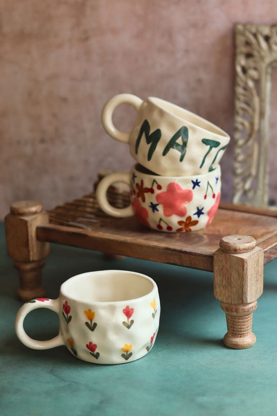 Set of 3 - Floral Matcha mugs with premium quality material