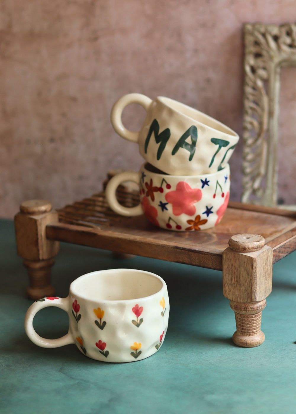 Set of 3 - Floral Matcha mugs with premium quality material