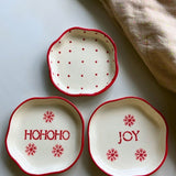 Joy, HOHOHO & Red Polka Handmade Dessert Plates made by ceramic