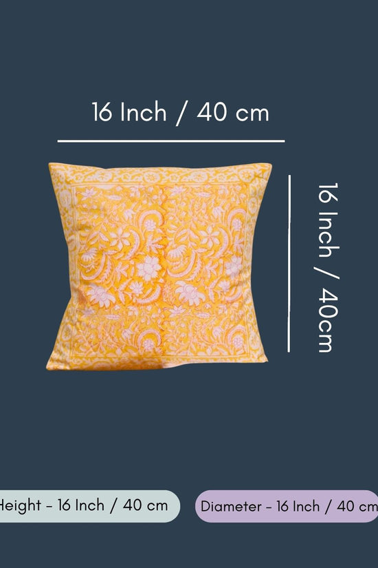 Yellow Patterned Block Print Cushion Cover