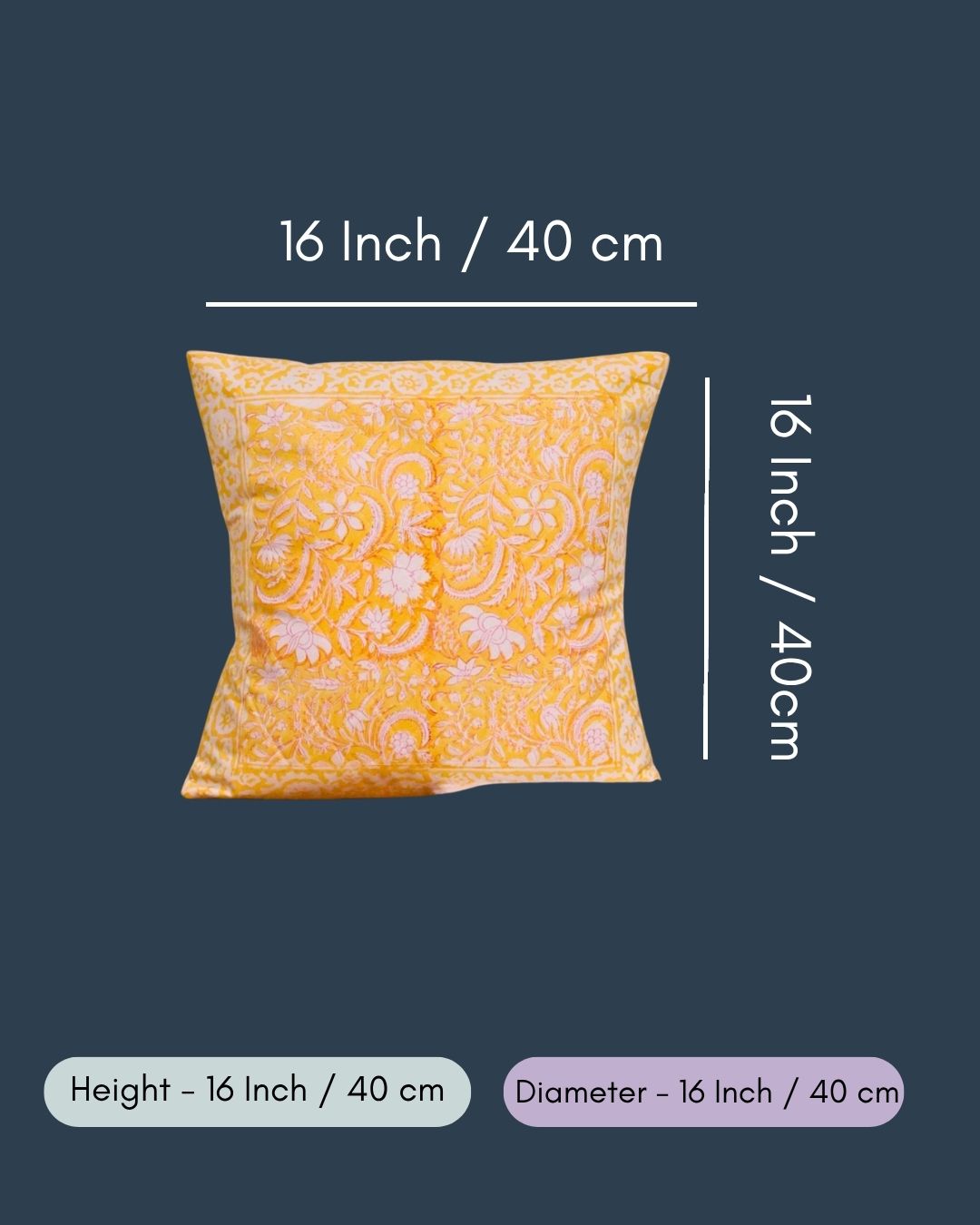 Yellow Patterned Block Print Cushion Cover
