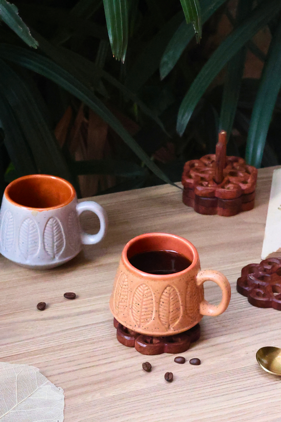 brown & grey serene leaf coffee mug made by ceramic 