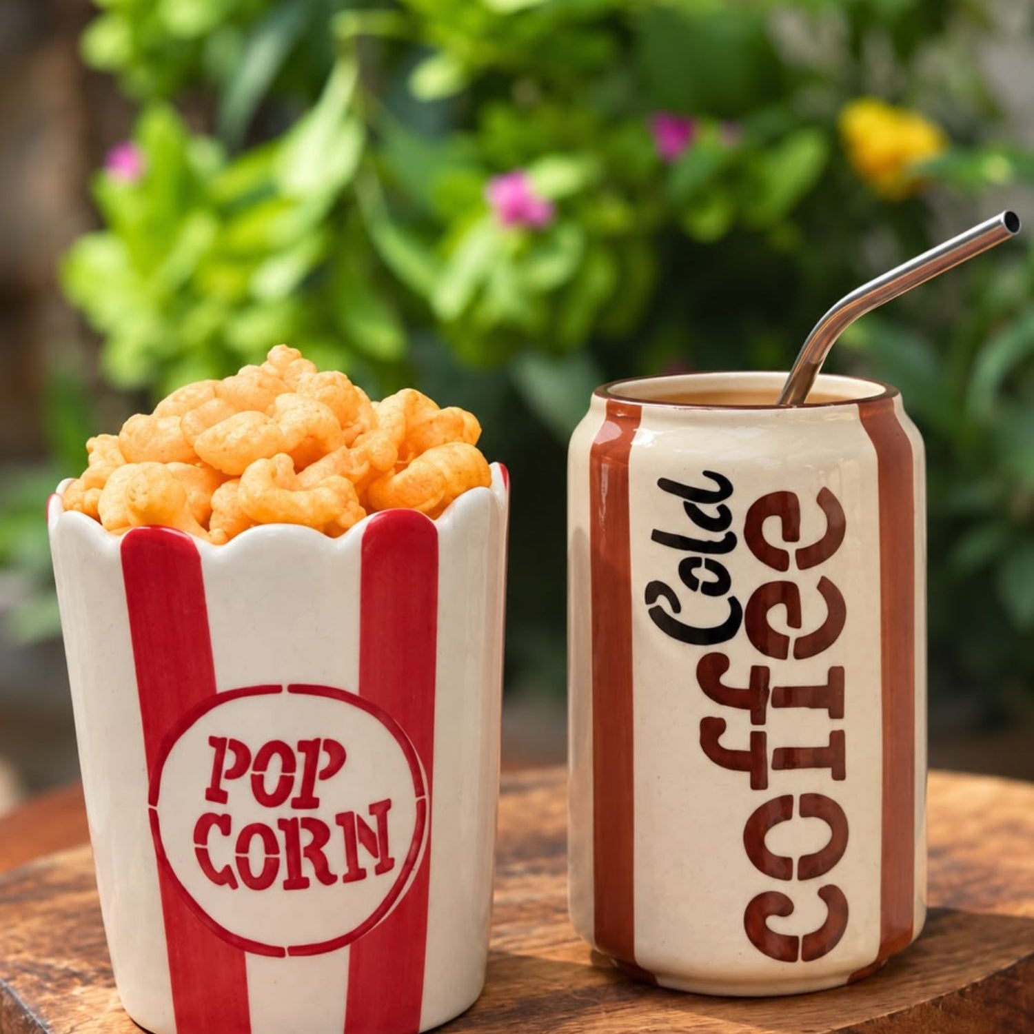 Handmade Set of 2 - Popcorn Tub & Cold Coffee Tumbler Combo