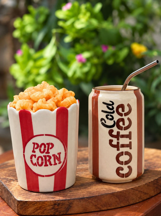 Handmade Set of 2 - Popcorn Tub & Cold Coffee Tumbler Combo