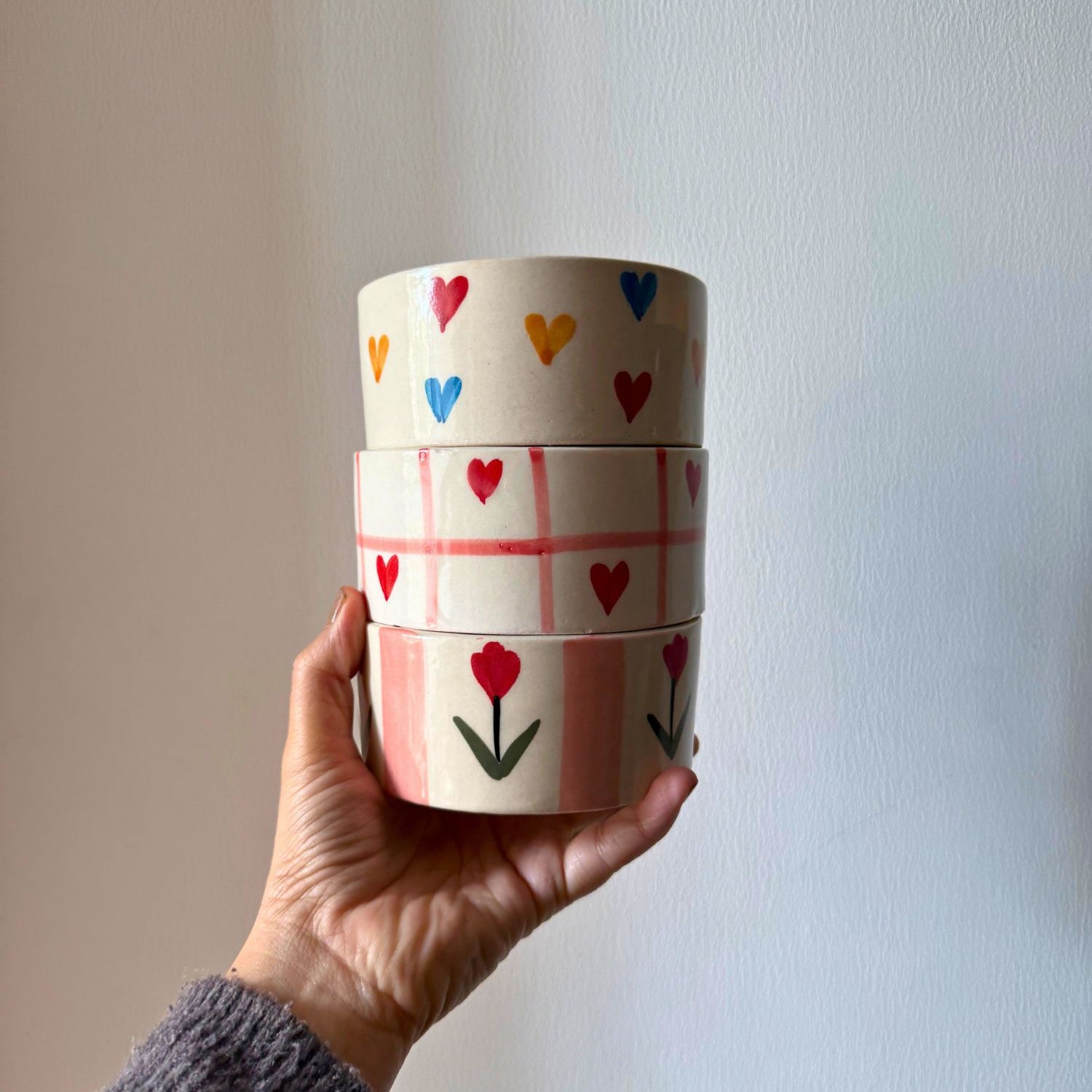 handmade Set of 3 - Heart & Bloom Bowls combo made by ceramic