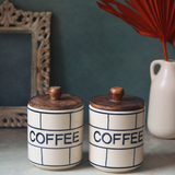 Two chequered coffee jars handmade ceramic