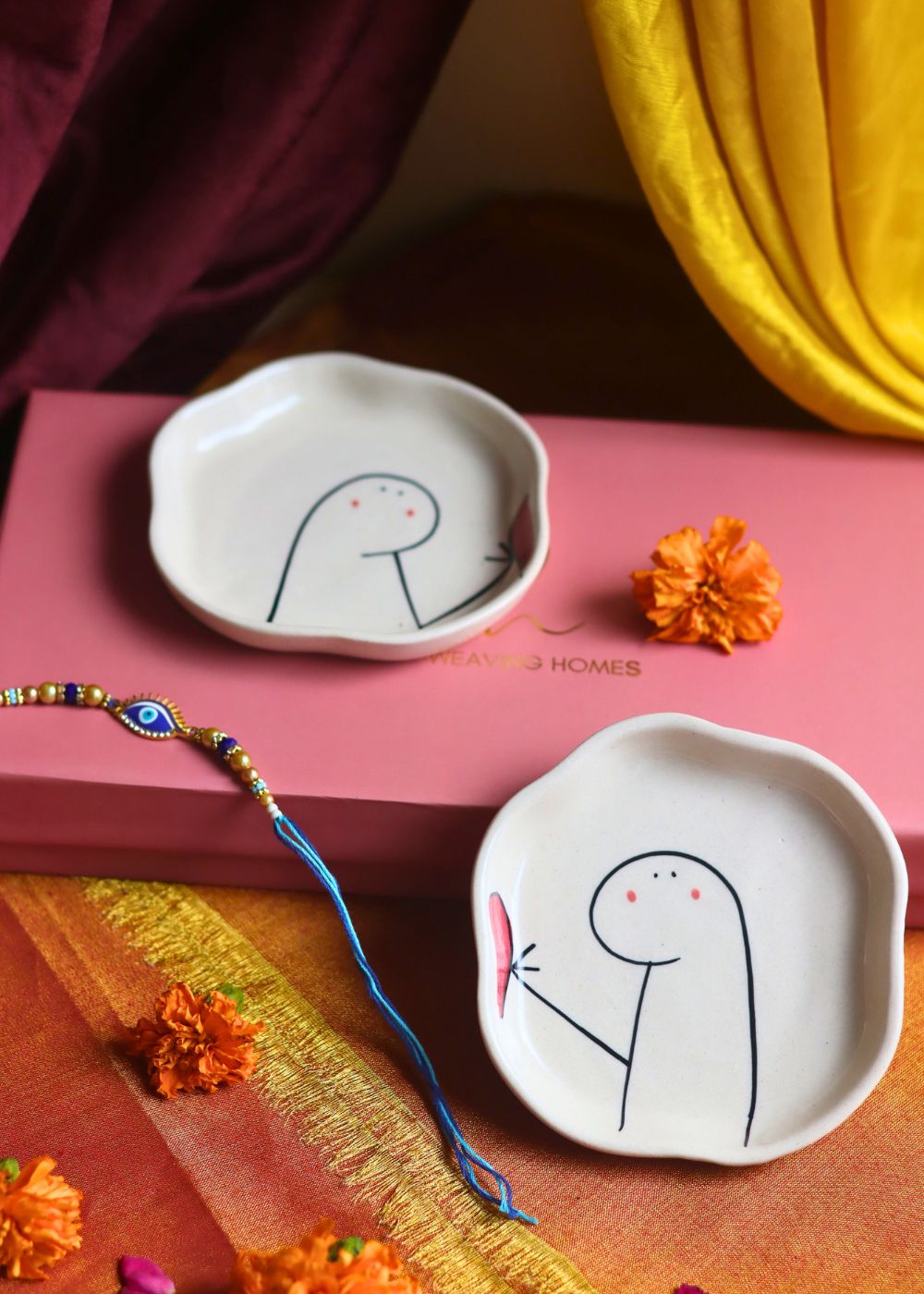 Hum - Tum Handmade Dessert plate Rakhi Gift box made by ceramic