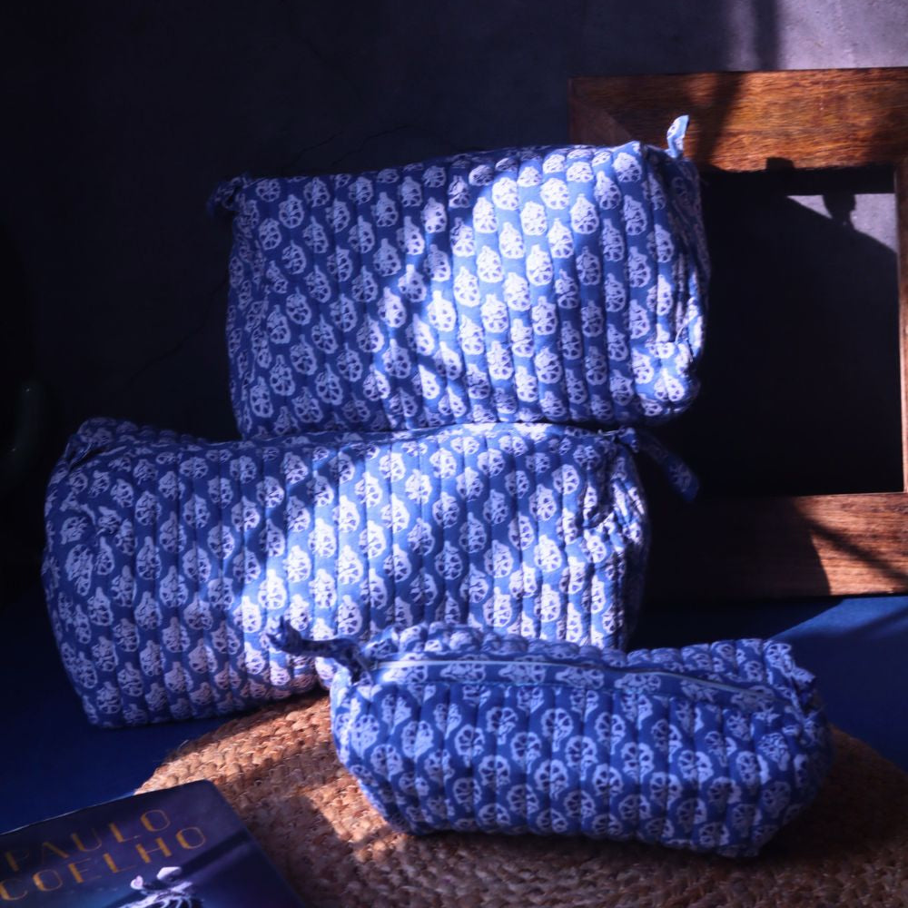 Indigo Toiletry Bag - Set of 3 made by cotton