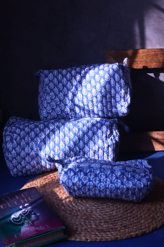 Indigo Toiletry Bag - Set of 3 made by cotton