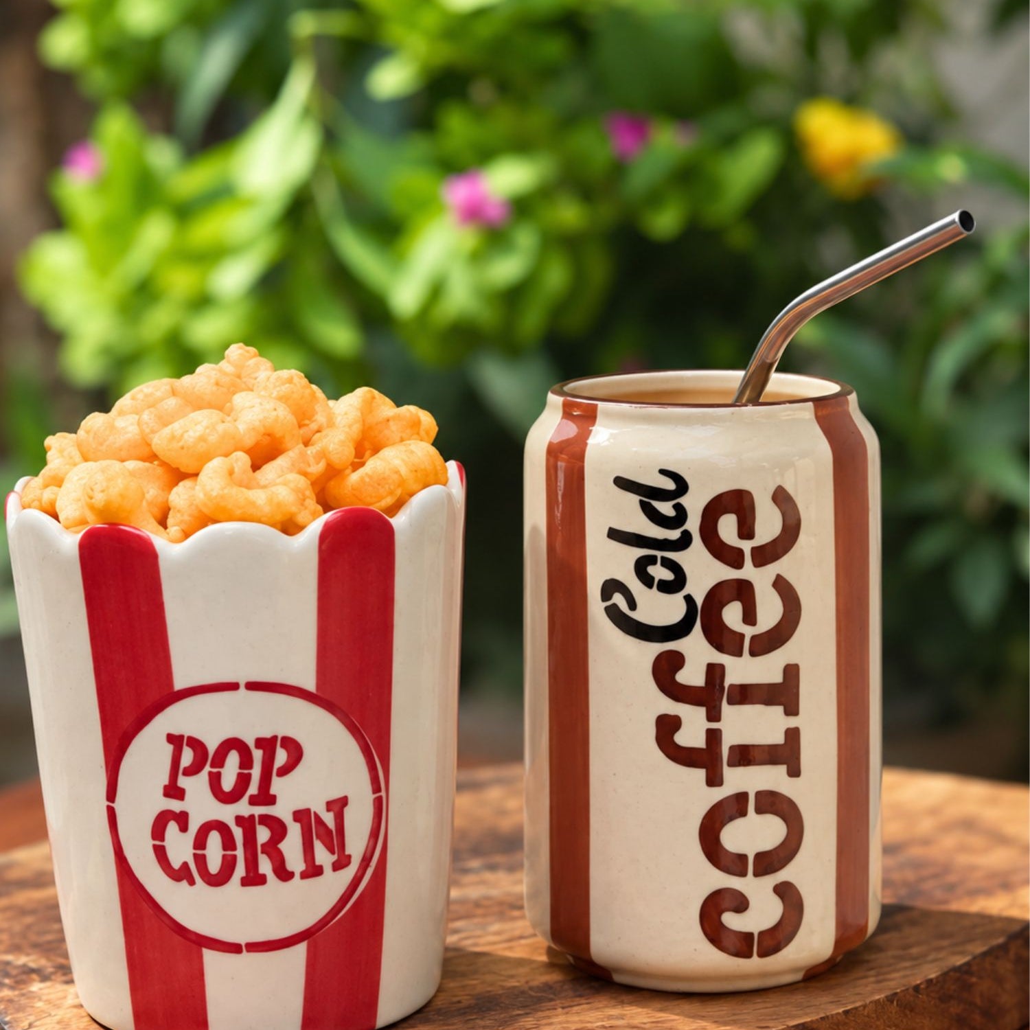 Set of 2 - Popcorn Tub & Cold Coffee Tumbler Combo made by ceramic