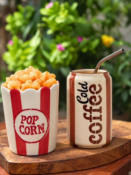 Set of 2 - Popcorn Tub & Cold Coffee Tumbler Combo made by ceramic