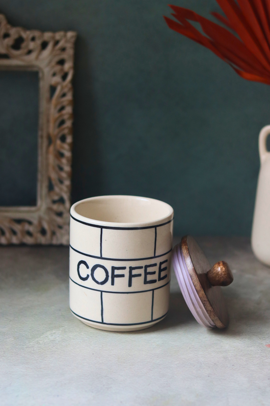  Handmade ceramic coffee jar with wooden lid