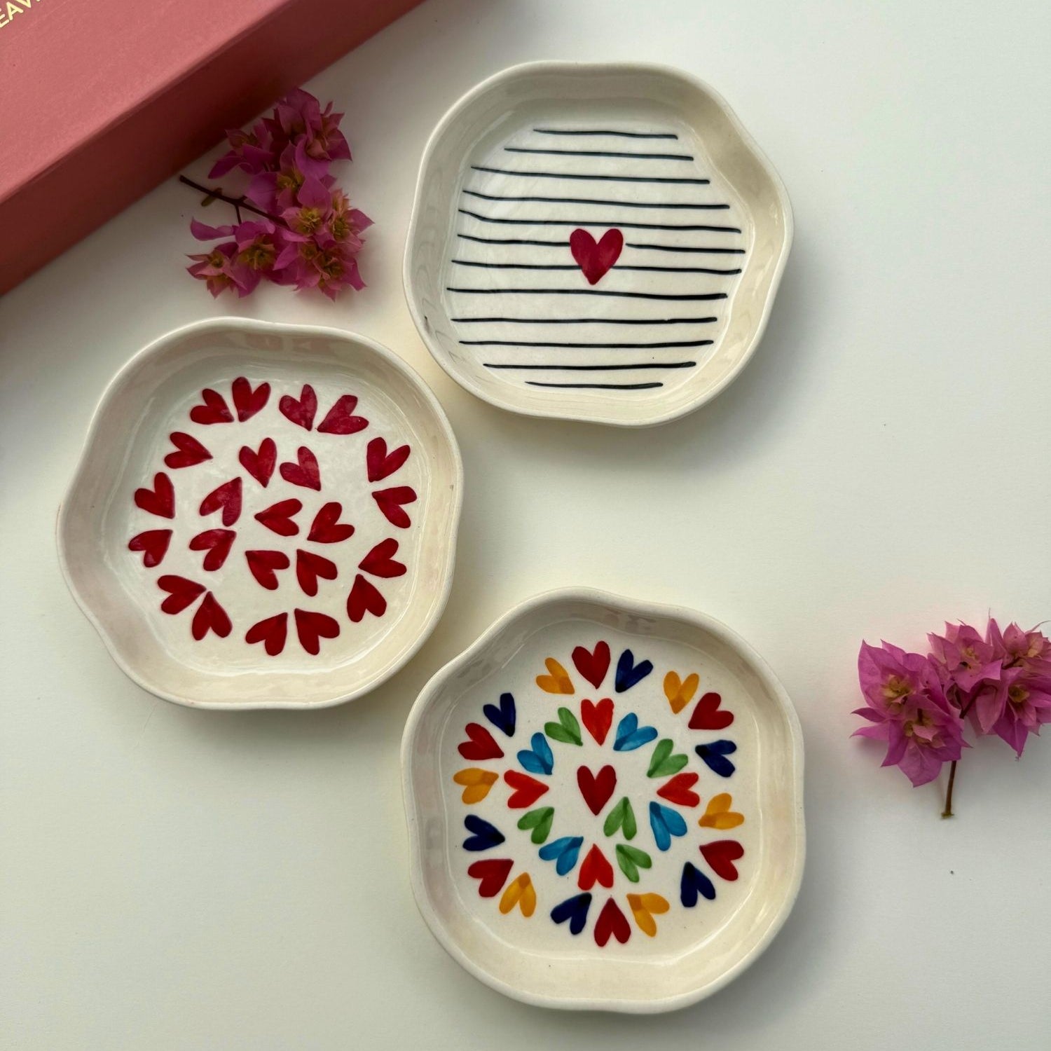 handmade Set of 3 - Blissful Hearts dessert plate combo