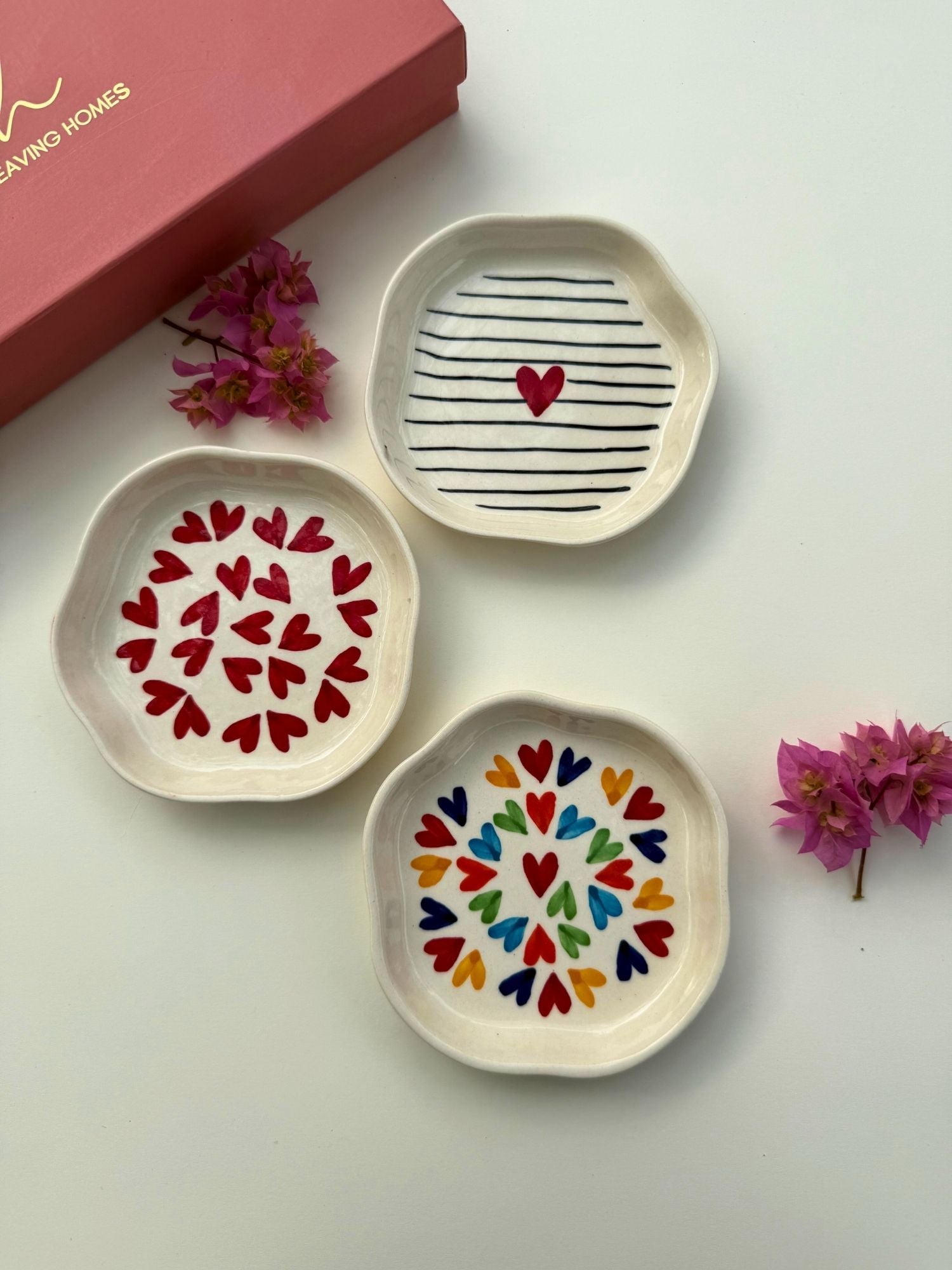 handmade Set of 3 - Blissful Hearts dessert plate combo