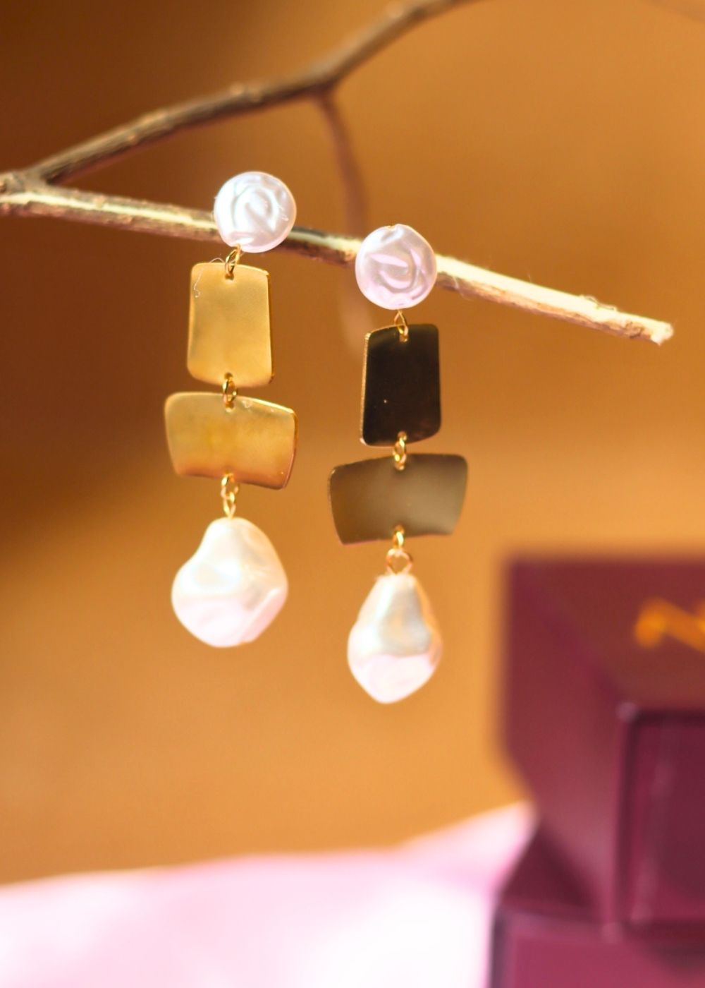 Anti tarnish Dangling Pearl Earrings