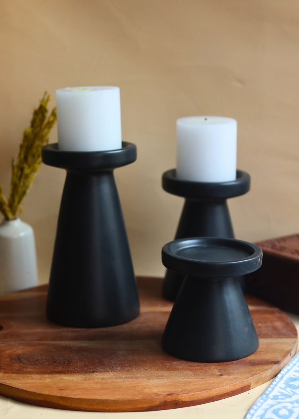 handmade Set of 3 - Black Pillar Candle Holder