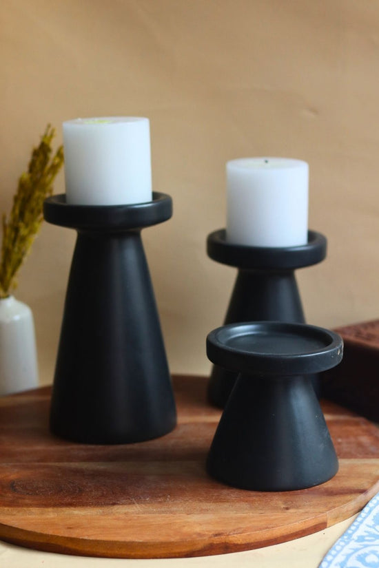 handmade Set of 3 - Black Pillar Candle Holder